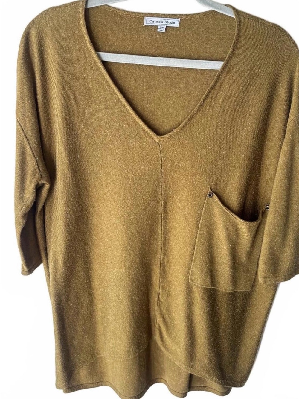 Catwalk Studio Women's V-Neck Pocket Sweater in Mustard